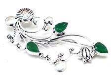 Green Emerald Gemstone Handmade Brooch 925 Sterling Silver Jewelry Size-4"
