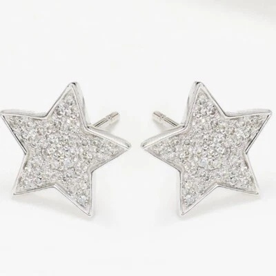 0.20CT Natural Diamond Cluster Star Stud Earrings 14K White Gold Plated Silver - Image 1 of 4