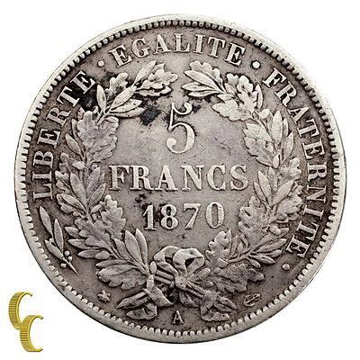 1870-A France 5 Francs (VF) Very Fine Condition - Image 1 of 4