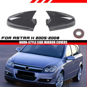 Pair Carbon Look Horn-Style Side Mirror Covers Caps For Vauxhall Astra H 2005-08 - Picture 1 of 3