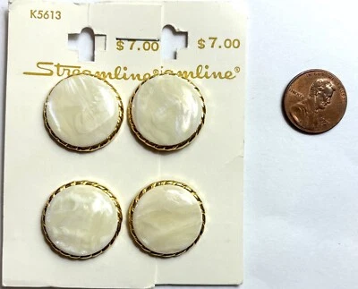 4 pc Pearl Buttons Vintage Streamline  7/8"   Goldtone Accent Shank NEW - Image 1 of 2