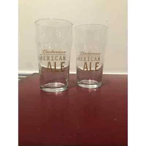 Set of Two (2) BUDWEISER AMERICAN ALE Pint Beer Pub Drinking Glass Bottom Etched - Picture 1 of 4