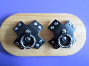 Sexy Black & Silver Tone Ring Faux Leather BDSM Nipple Covers Reusable Pasties - Picture 1 of 7