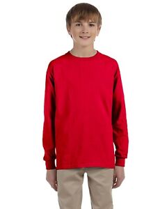 Gildan Youth G240B Ultra Cotton Red Long Sleeve Crew Neck Tshirt New