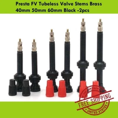 Presta FV Tubeless Valve Stems Brass 40/50/60/80/100mm Black MTB Road Bike 2pcs