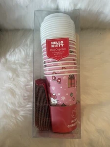 Christmas Hello Kitty 10 Cups With Lids and Sleeves HOT CUPS Pink Coffee Tea - Picture 1 of 3