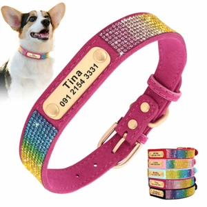 Personalisierte Wildleder Hundehalsbänder Strass Diamanten für Haustiere klein mittel groß - Bild 1 von 17