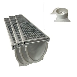3x Xanie Entwässerungsrinne V + Gitterrost 30/10 Kl. A 100cm + Ablauf-Set horiz. - Bild 1 von 4