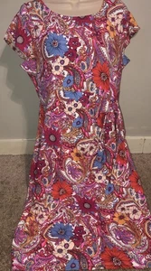 NWT Colorful Floral Print Mock Wrap Midi Tie Side Dress Talbots Sz Large - Picture 1 of 8