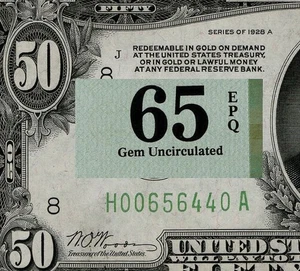 1928A $50 Federal Reserve Note St. Louis PMG 65 EPQ Gem Unc H00656440A (CFE) - Picture 1 of 4