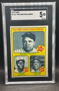 1973 Topps #1 All-Time Home Run Leaders Babe Ruth Hank Aaron Willie Mays SGC 5 - Picture 1 of 2