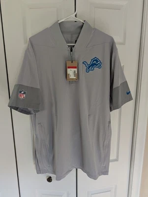 Detroit Lions Nike Sideline Short Sleeve Gray 1/4 zip Performance Jacket New L - Image 1 of 4