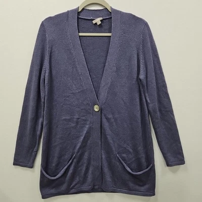 J Jill Purple Cardigan Sweater Size Medium One Button Viscose Wool Blend Pockets - Image 1 of 4