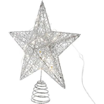 1 Set Glitter Tree Topper Star Creative LED String Lamp senza batteria (argento) - Immagine 1 di 4