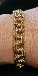 Classic MONET Gold Plated GP Double Link Bracelet With Safety Chain 7.5 In - Picture 1 of 2