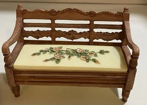 Vintage Dezine Hand Painted Miniature Bench Pink Flowers 4” X 2.75” - Picture 1 of 7
