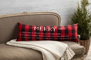 Mud Pie H0 Christmas Lodge 11x35'' Buffalo Merry Definition Lumbar Pillow 416... - Picture 1 of 2