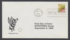 US Planty 2281-H FDC 1988 25c Honey Bee coil, Ralph J. Pohn FIRST CACHET - Picture 1 of 1