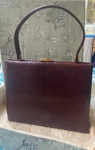 VINTAGE Harrods Brown Snakeskin Handbag - Leather lined, with mirror + purse. - Picture 1 of 9