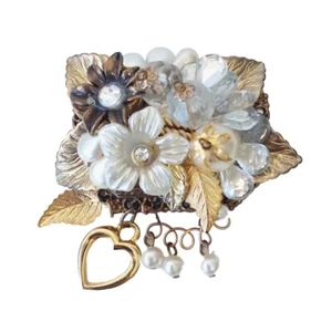 Vintage Costume Brooch | Floral | Faux Pearl | Gold And Silver Tone - Picture 1 of 7