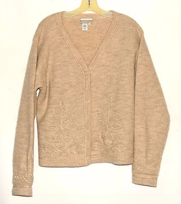 Cárdigan suéter vintage de lana floral bordado beige Coldwater Creek para mujer L Foto 1 de 4
