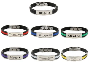 ID Kautschuk Armband mit Edelstahlplatte mit Gravur nach Wunsch in 7 Farben Neu - Bild 1 von 19