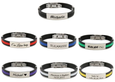 ID Kautschuk Armband mit Edelstahlplatte mit Gravur nach Wunsch in 7 Farben Neu - Bild 1 von 4
