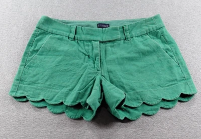 Pantalones cortos para mujer J Crew verde talla 0 mezcla de lino dobladillo festoneado tiro bajo chino de 4" Foto 1 de 4