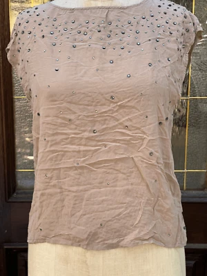 Talbots Silk Nude Blush Rhinestones Top PS Sleeveless Embellished Evening Glam - Image 1 of 4