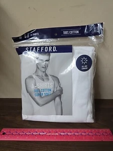 New Sz XL Stafford 4Pk Men Super Soft White 100% Cotton A-Shirts - Picture 1 of 1