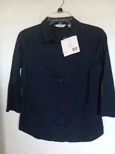 Liz Claiborne Women Top Shirt Sz PM Navy Blue Button Down Cotton NEW - Picture 1 of 3