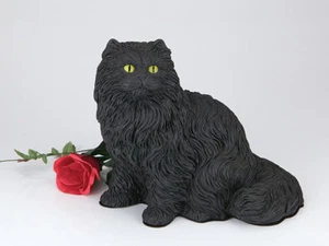 Small/Keepsake 62 Cubic Ins Black Longhair Cat Resin Urn for Cremation Ashes - Picture 1 of 1