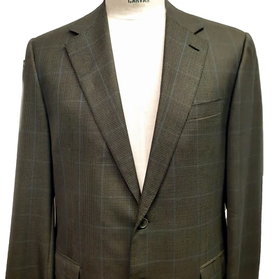 Canali Houndstooth Green US 42 43 44 EU 54 Long Wool Blazer Sport Coat jacket - Image 1 of 4