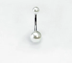 1.0CT Lab-Created Round Cut Pearl Navel Belly Button Ring 14K White Gold Plated - Picture 1 of 7