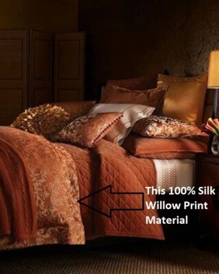 $925! NWT Ann Gish Willow Spice Orange Mango 100% SILK KING Gathered Bedskirt