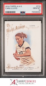 2014 TOPPS ALLEN & GINTER #214 CARLI LLOYD POP 4 PSA 10 B3731614-092