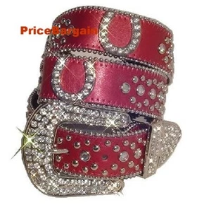 Cintura da ragazza ROSSO ferro di cavallo strass Bling cristallo concho western in pelle S - Foto 1 di 1