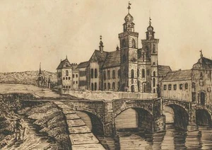 RHEINAU - Klosteransicht - Federzeichnung von Julius Gastmann 1856 - Picture 1 of 2