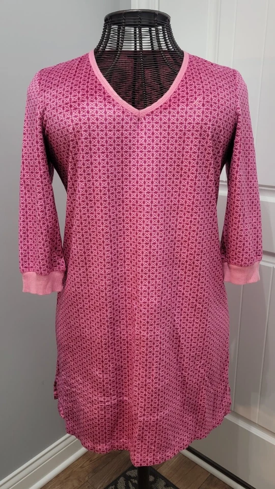 Ultra Soft Nautica Nightgown Sz L Orchid Pink Basket Weave Print W/Side Slits  — 第 1/4 张图片