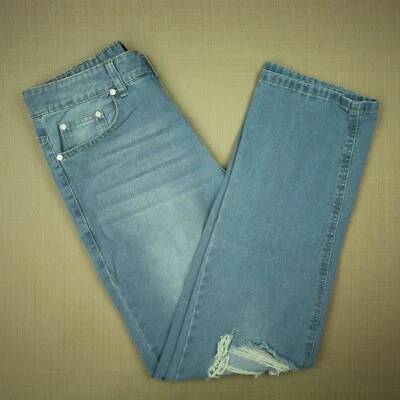 Boohoo MAN Straight Leg Jeans Men's Sz 30 Button Fly Distressed Light Wash Denim - Image 1 of 4