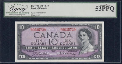 1954 Bank of Canada $10 Banknote - BC-40b - Legacy AU53PPQ - SN:M/T9635729  A19 - Image 1 of 2
