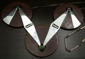 Unusual Vintage European Sterling Silver, Wood & Gemstone Necklace & Earring Set - Picture 1 of 11