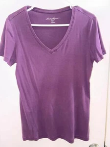 Eddie Bauer Women Short Sleeve V-Neck T-Shirt Purple Size L - Picture 1 of 3