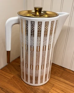 Georges Briard Pitcher Tea Coffee Server Carafe Linometric Ivory & Gold Vintage - Picture 1 of 9