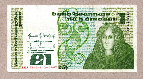 LEJ 784748 Dated 29- 04- 1987 )Ireland Republic £1 Pounds / Punt Vintage Note Cover