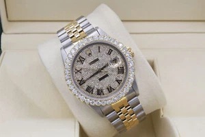Rolex Datejust 36mm Custom 5ct Diamonds Two Tone Roman Dial Automatic Quickset - Picture 1 of 5