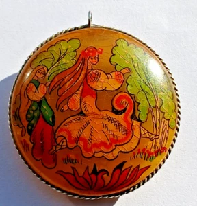 vintage amber mica pendant,art painting - Picture 1 of 12