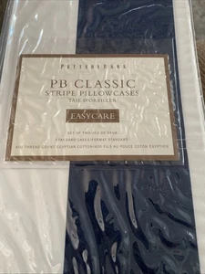 POTTERY BARN PB federe standard classiche blu navy a righe 26" x 20" - Foto 1 di 2