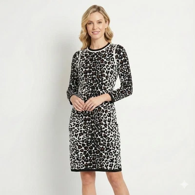 Vestido Suéter Tejido Estampado Animal Leopardo ALC Talla M Negro Lana Mezcla Cachemira Foto 1 de 4