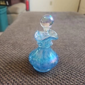 1993 Vintage Gibson Parfüm Flakon & Kugel Stopfen blau irisierend Kunstglas 5" - Bild 1 von 11
